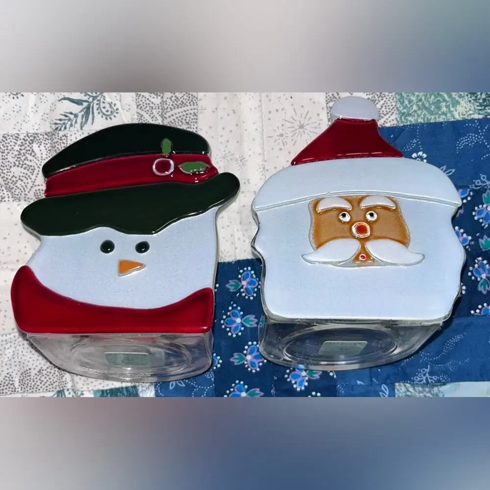 NIB! PartyLite Santa and Snowman Glass Tea Light Holders - Picture 3 of 7
